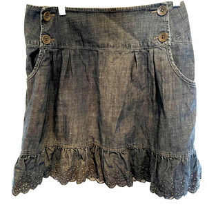 Y2K Vintage DKNY Jeans Size 16 Dark Denim Ruffle Eyelet Sailor Button Waist Rare